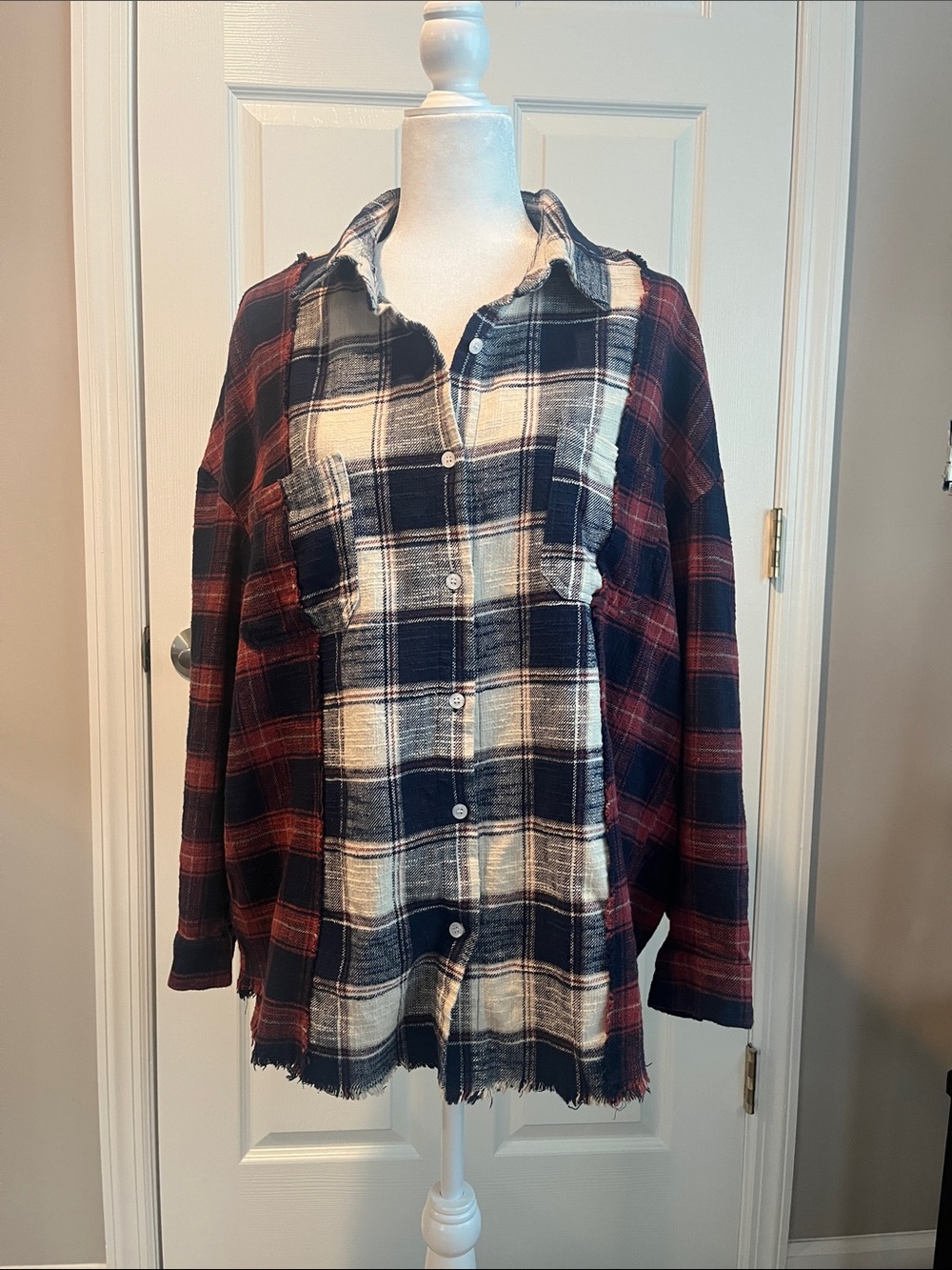 Women's Plaid Button-Up in Navy & Burgundy